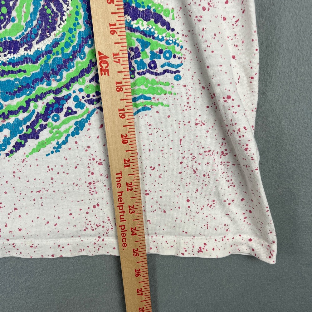 VTG Ocean Wave T Shirt‎ FIts Large 1990s Body Co Palm Tree Splatter Distressed - Picture 9 of 9